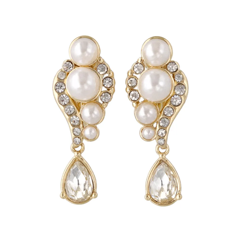 Pearl and Rhinestone Pear Drop Clip Ons