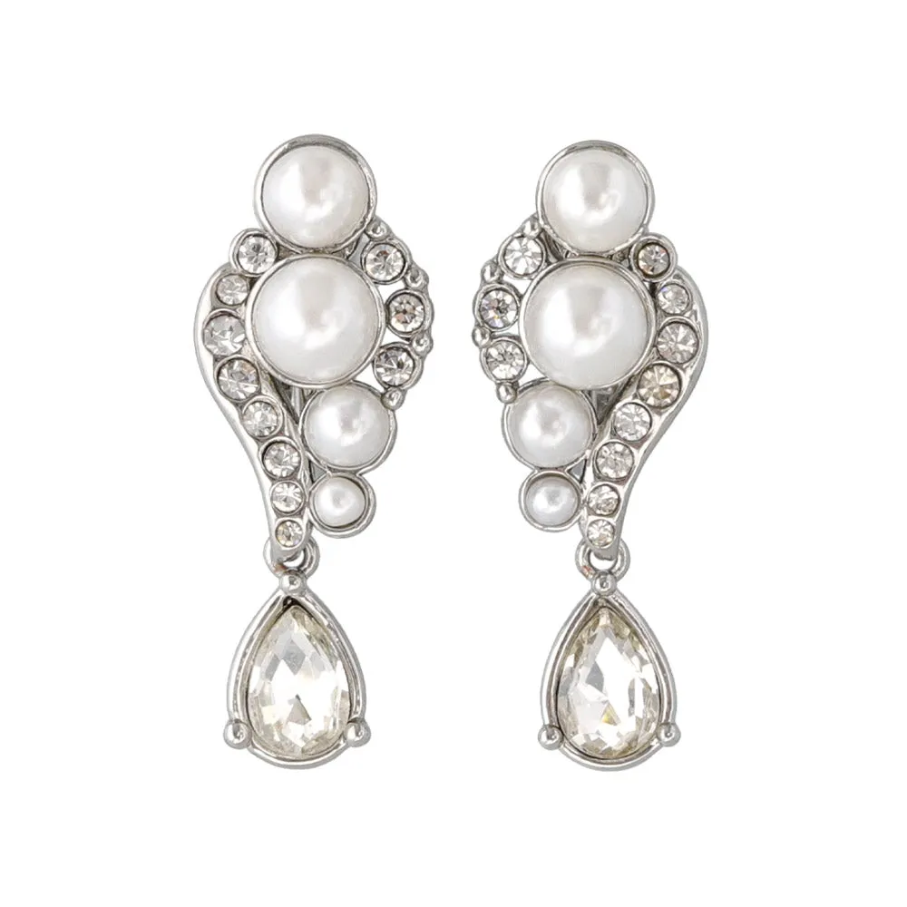 Pearl and Rhinestone Pear Drop Clip Ons