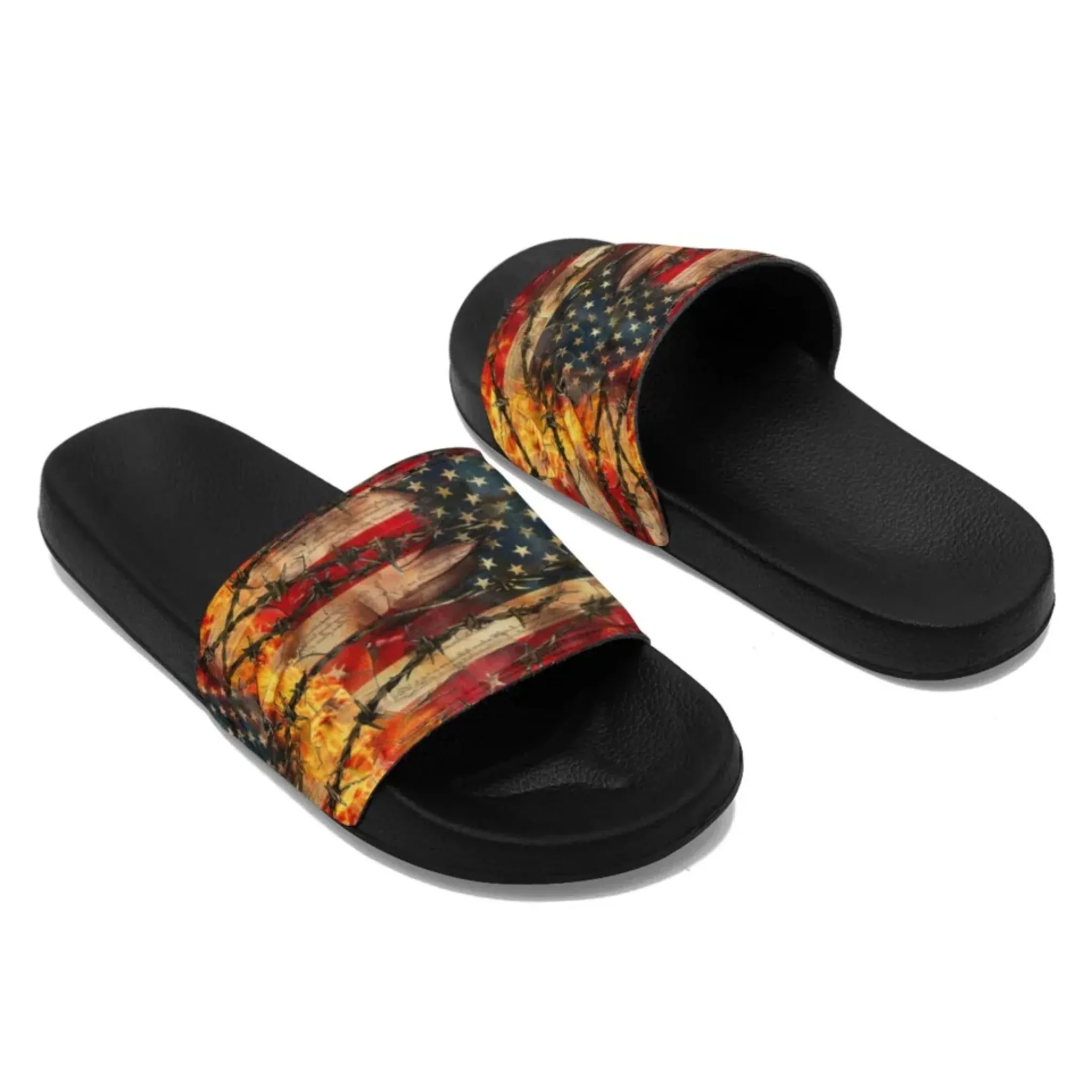 Personalized Trump Slide Sandals, Custom Flag Indoor and Outdoor Slippers, Patriotic Unisex Slippers