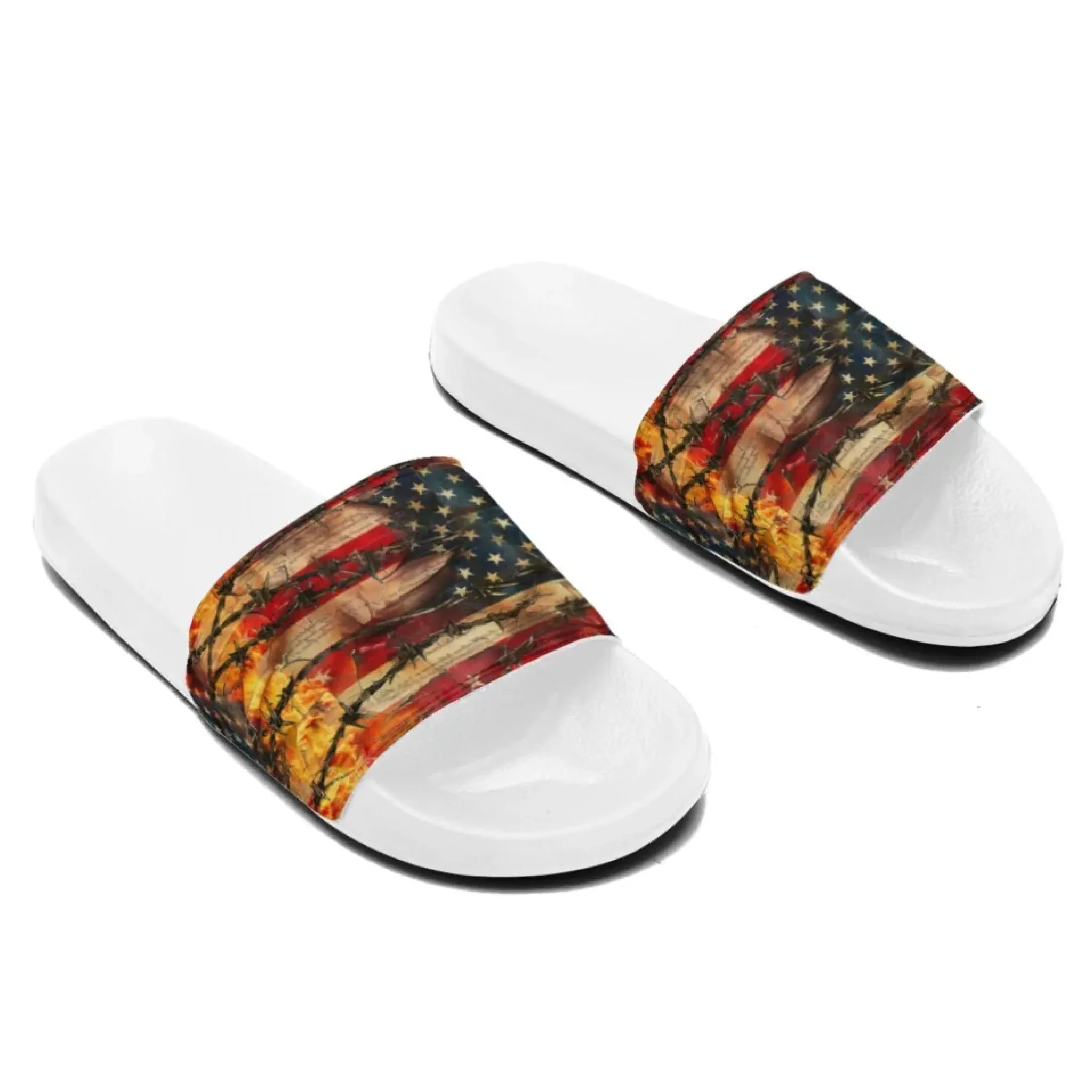 Personalized Trump Slide Sandals, Custom Flag Indoor and Outdoor Slippers, Patriotic Unisex Slippers