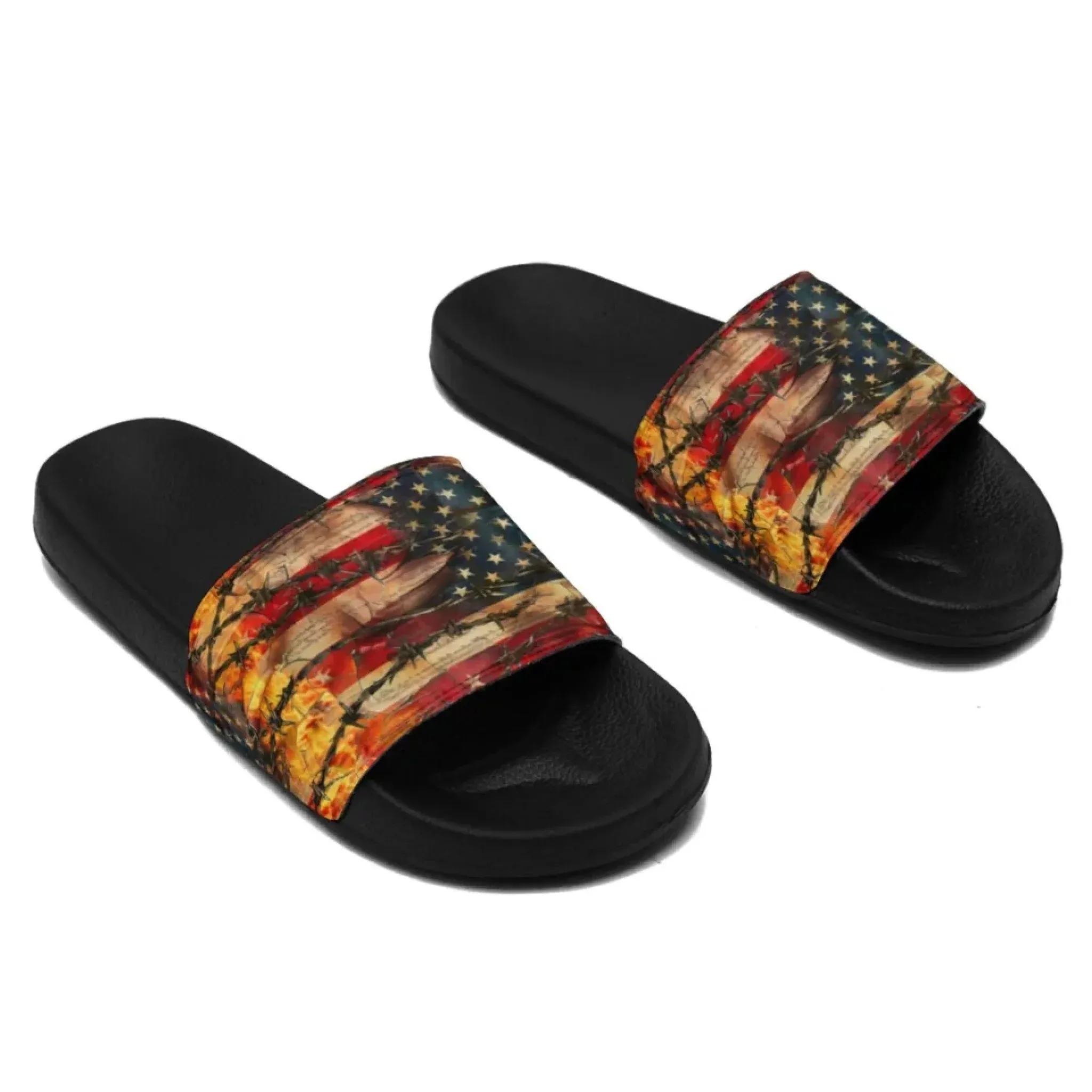 Personalized Trump Slide Sandals, Custom Flag Indoor and Outdoor Slippers, Patriotic Unisex Slippers