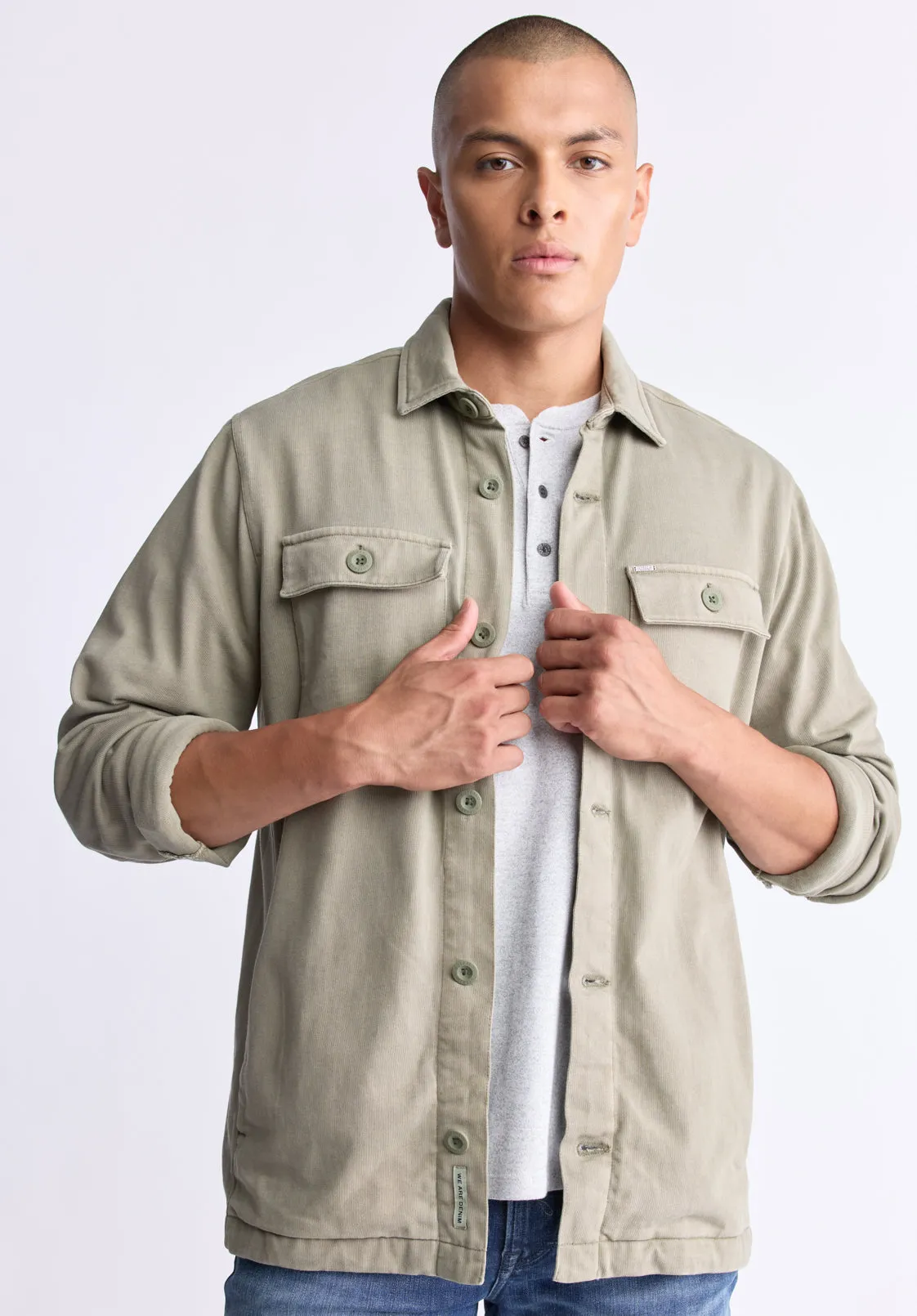 Salto Men's Utility Button-Up Shirt Jacket, Army Green - BM24497
