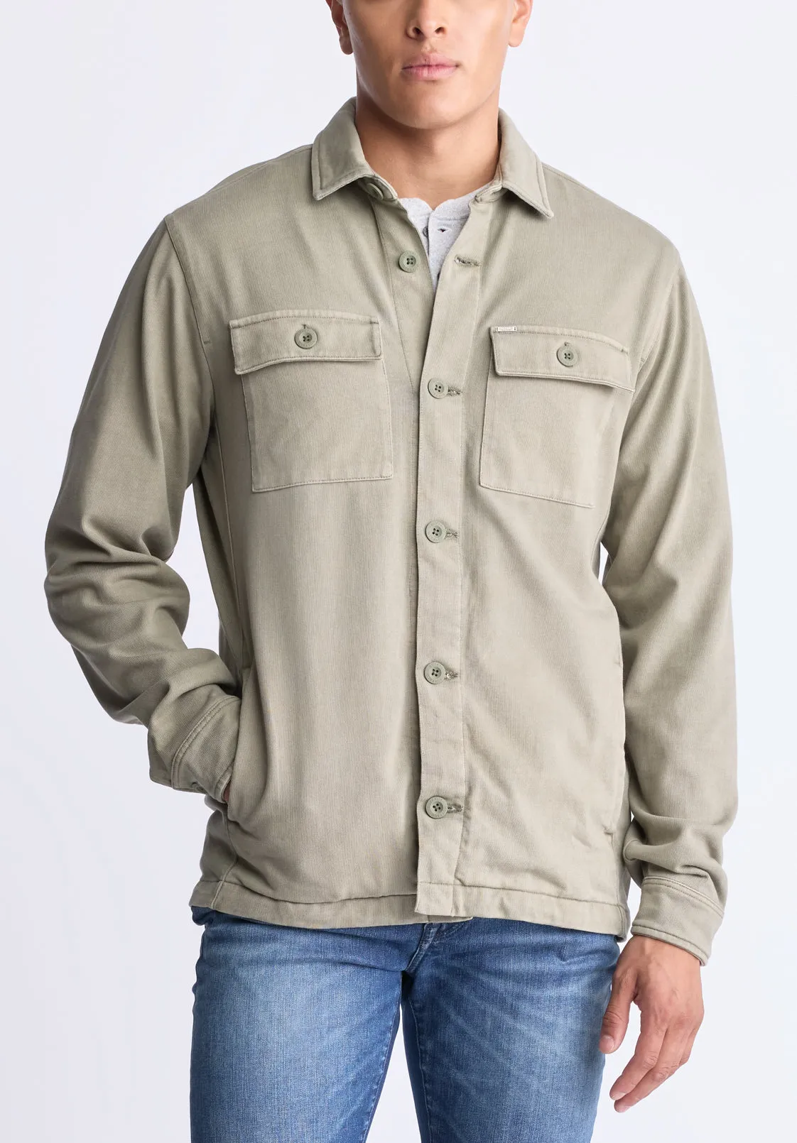 Salto Men's Utility Button-Up Shirt Jacket, Army Green - BM24497