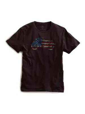 Tin Haul Unisex Motorcycle USA Flag Black 100% Cotton S/S T-Shirt