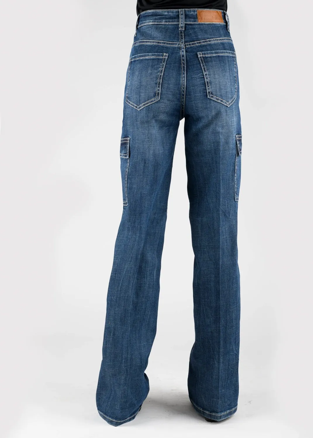 Tin Haul Womens Claire Cargo High Rise Blue Cotton Blend Jeans
