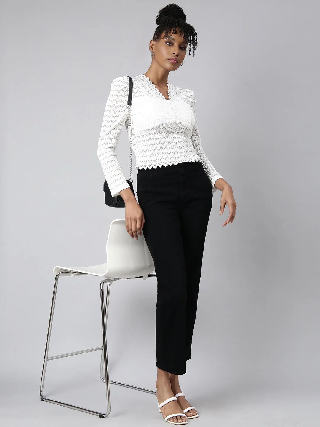 Women White Solid Empire Top